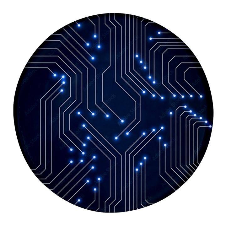 Seamless Pattern Of Glowing Circuit Board Neon Technology Round Glass Fridge Magnet (4 pack)