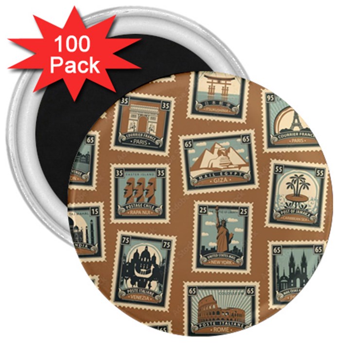 Retro Postage Seamless Pattern 3  Magnets (100 pack)