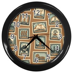 Retro Postage Seamless Pattern Wall Clock (black) by Loisa77