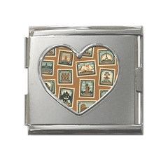 Retro Postage Seamless Pattern Mega Link Heart Italian Charm (18mm)