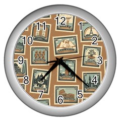 Retro Postage Seamless Pattern Wall Clock (silver) by Loisa77