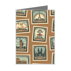 Retro Postage Seamless Pattern Mini Greeting Card by Loisa77