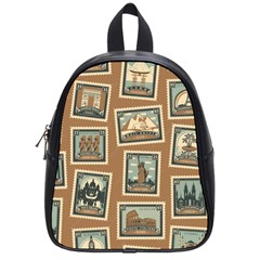 Retro Postage Seamless Pattern School Bag (small) by Loisa77