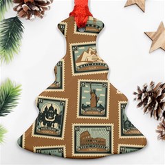 Retro Postage Seamless Pattern Christmas Tree Ornament (two Sides)