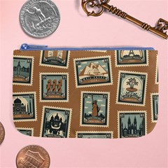 Retro Postage Seamless Pattern Large Coin Purse by Loisa77