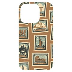 Retro Postage Seamless Pattern Iphone 14 Pro Black Uv Print Case by Loisa77