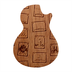 Retro Postage Seamless Pattern Guitar Shape Wood Guitar Pick Holder Case And Picks Set