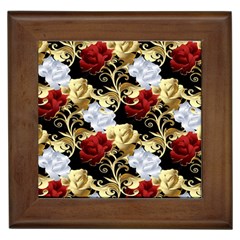 Roses Seamless Pattern Floral Framed Tile by Loisa77