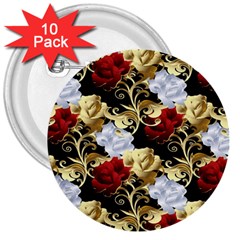 Roses Seamless Pattern Floral 3  Buttons (10 Pack)  by Loisa77