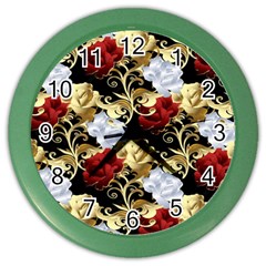 Roses Seamless Pattern Floral Color Wall Clock by Loisa77