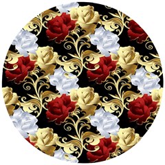 Roses Seamless Pattern Floral Wooden Puzzle Round by Loisa77