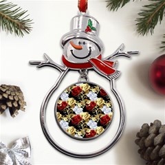 Roses Seamless Pattern Floral Metal Snowman Ornament