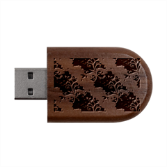 Roses Seamless Pattern Floral Wood Oval Usb Flash Drive