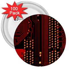 Red Circuit Board Texture Red Circuit Digital Texture Circuit Board Red Technology 3  Buttons (100 Pack) 