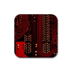 Red Circuit Board Texture Red Circuit Digital Texture Circuit Board Red Technology Rubber Coaster (square) by Loisa77