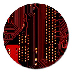 Red Circuit Board Texture Red Circuit Digital Texture Circuit Board Red Technology Magnet 5  (round) by Loisa77