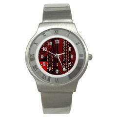 Red Circuit Board Texture Red Circuit Digital Texture Circuit Board Red Technology Stainless Steel Watch by Loisa77