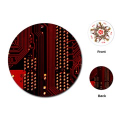 Red Circuit Board Texture Red Circuit Digital Texture Circuit Board Red Technology Playing Cards Single Design (round) by Loisa77