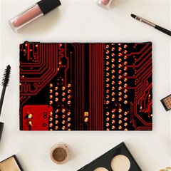 Red Circuit Board Texture Red Circuit Digital Texture Circuit Board Red Technology Cosmetic Bag (large) by Loisa77