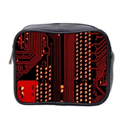 Red Circuit Board Texture Red Circuit Digital Texture Circuit Board Red Technology Mini Toiletries Bag (two Sides) by Loisa77