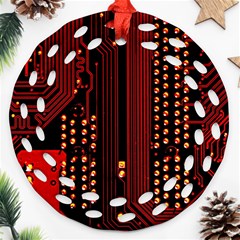 Red Circuit Board Texture Red Circuit Digital Texture Circuit Board Red Technology Ornament (round Filigree)