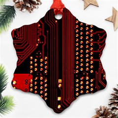 Red Circuit Board Texture Red Circuit Digital Texture Circuit Board Red Technology Ornament (snowflake)