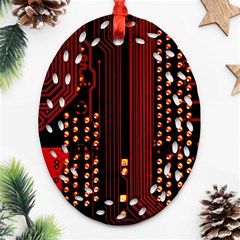 Red Circuit Board Texture Red Circuit Digital Texture Circuit Board Red Technology Ornament (oval Filigree)