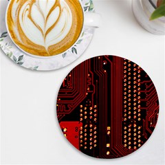 Red Circuit Board Texture Red Circuit Digital Texture Circuit Board Red Technology Uv Print Round Tile Coaster by Loisa77