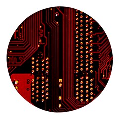 Red Circuit Board Texture Red Circuit Digital Texture Circuit Board Red Technology Round Glass Fridge Magnet (4 Pack) by Loisa77