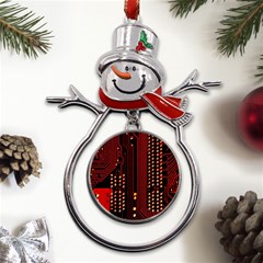 Red Circuit Board Texture Red Circuit Digital Texture Circuit Board Red Technology Metal Snowman Ornament by Loisa77