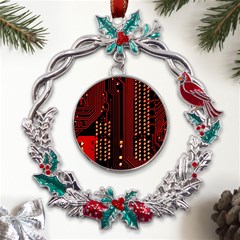 Red Circuit Board Texture Red Circuit Digital Texture Circuit Board Red Technology Metal X mas Wreath Holly Leaf Ornament