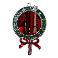 Red Circuit Board Texture Red Circuit Digital Texture Circuit Board Red Technology Metal X mas Lollipop With Crystal Ornament by Loisa77