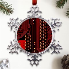 Red Circuit Board Texture Red Circuit Digital Texture Circuit Board Red Technology Metal Large Snowflake Ornament by Loisa77