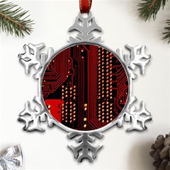 Red Circuit Board Texture Red Circuit Digital Texture Circuit Board Red Technology Metal Small Snowflake Ornament by Loisa77