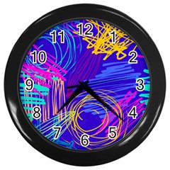 Seamless Vintage Pattern Retro 80s Or 90s Style Abstract Wall Clock (black) by Loisa77