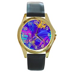 Seamless Vintage Pattern Retro 80s Or 90s Style Abstract Round Gold Metal Watch by Loisa77