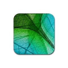 3d Leaves Texture Sheet Blue Green Rubber Coaster (square) by Cemarart