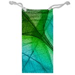 3d Leaves Texture Sheet Blue Green Jewelry Bag Front