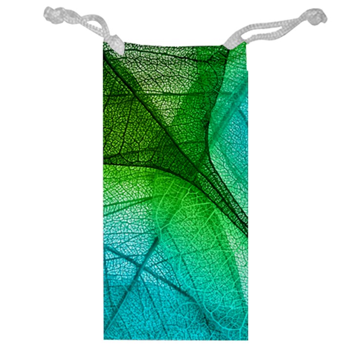 3d Leaves Texture Sheet Blue Green Jewelry Bag