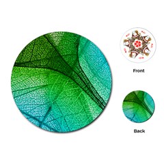 3d Leaves Texture Sheet Blue Green Playing Cards Single Design (round)