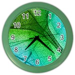 3d Leaves Texture Sheet Blue Green Color Wall Clock Front