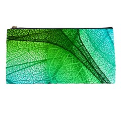 3d Leaves Texture Sheet Blue Green Pencil Case by Cemarart