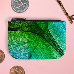 3d Leaves Texture Sheet Blue Green Mini Coin Purse by Cemarart