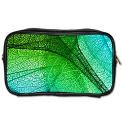 3d Leaves Texture Sheet Blue Green Toiletries Bag (two Sides) by Cemarart