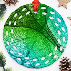 3d Leaves Texture Sheet Blue Green Round Filigree Ornament (two Sides)