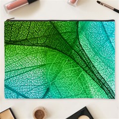 3d Leaves Texture Sheet Blue Green Cosmetic Bag (xxxl) by Cemarart