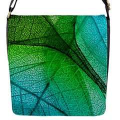 3d Leaves Texture Sheet Blue Green Flap Closure Messenger Bag (s) by Cemarart