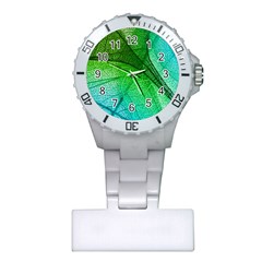 3d Leaves Texture Sheet Blue Green Plastic Nurses Watch by Cemarart