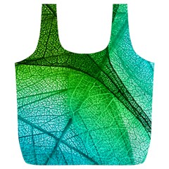 3d Leaves Texture Sheet Blue Green Full Print Recycle Bag (xl) by Cemarart