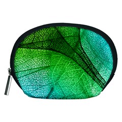 3d Leaves Texture Sheet Blue Green Accessory Pouch (medium) by Cemarart